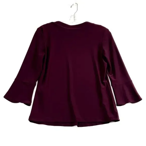 Joseph Ribkoff Tee Style 194103 3/4 Sleeve Split Cuff Square Neck Maroon Womens - Picture 6 of 11